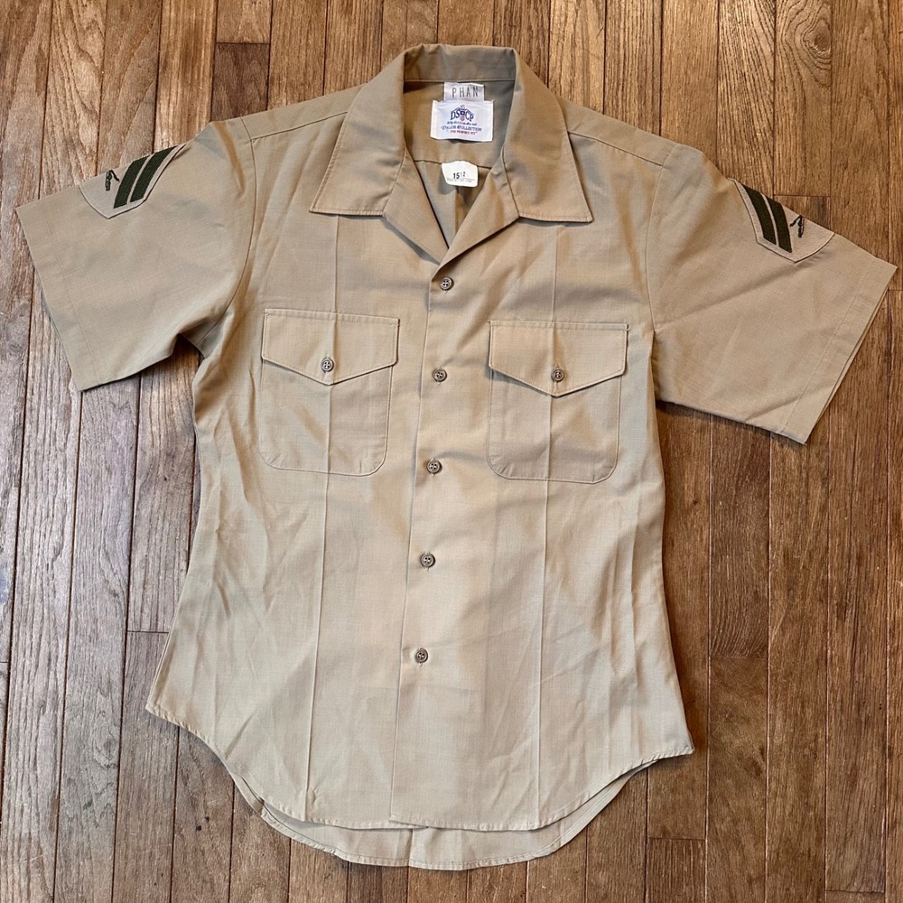 DSCP Valor Collection Military Shirt Mens‎ 15.5 Short Sleeve Khaki Corporal 90s
